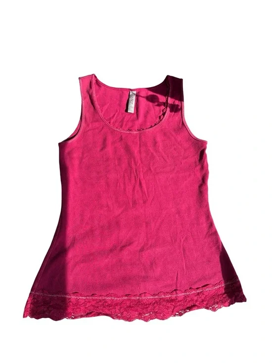 Vintage Y2K Gitano Hot Pink Lace-Trim Tank Top - Picture 2 of 7